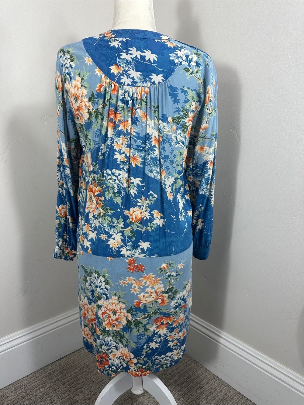 Anthropologie TINY Gaina Blue Floral Tunic Shift Lace Drop Waist Dress Medium P - Picture 6 of 8